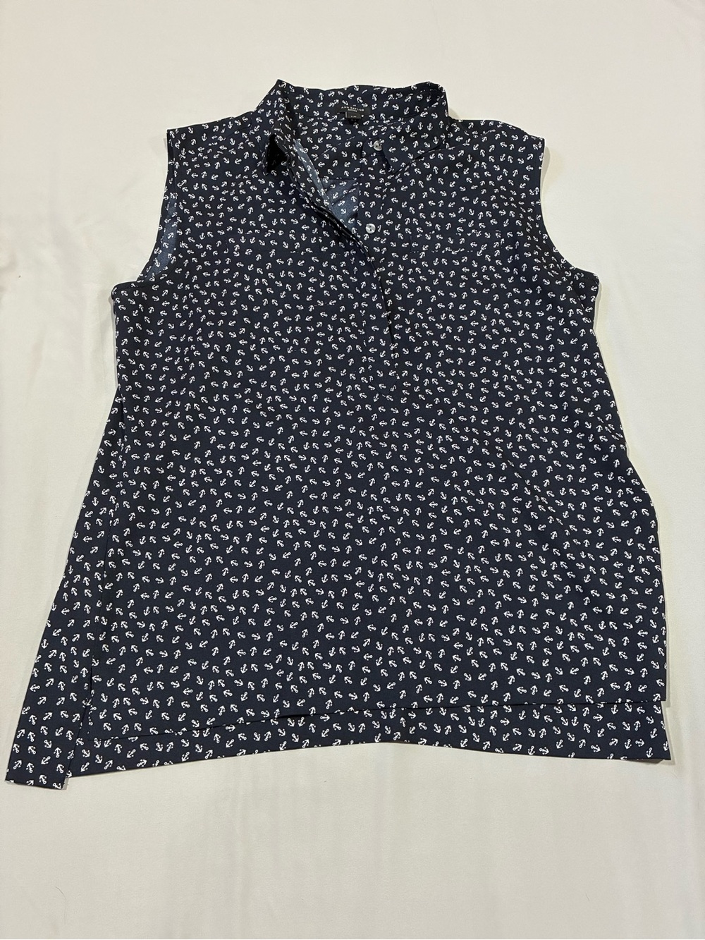 Ann Taylor Navy Nautical Anchor Print Sleeveless Popover Top Size Large Petite